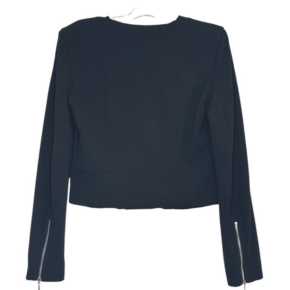 Armani Exchange Moto Jacket Women Black Asymmetrical Zip Textured Crepe Chic L - Picture 2 of 6